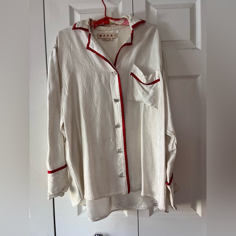 MARNI Women’s Cream Shirt with Red Trim